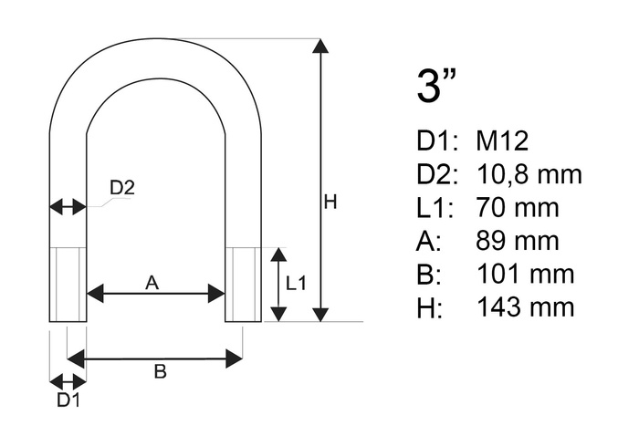Ronde klem M12 met moeren en ringen 89/143