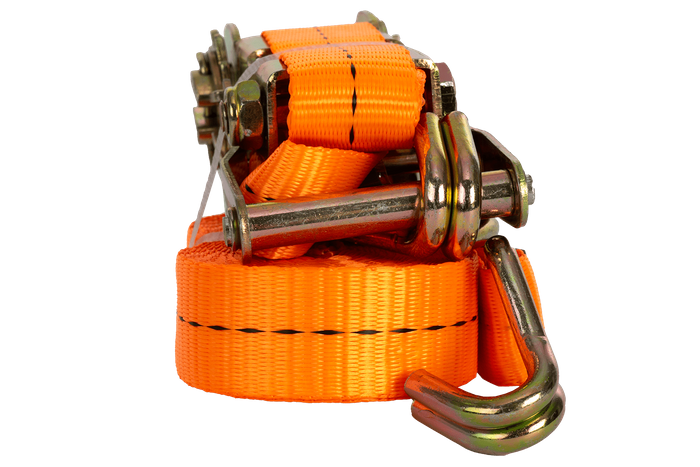 Set van vier UNITRAILER 6m/25mm/1t oranje transportbanden met spaninrichting