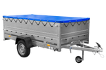 Remorque à un essieu sur ressorts 264x125 UNITRAILER GARDEN 264/R KIPP avec côtés, ridelles BIS, châssis H-0 et bâche bleue