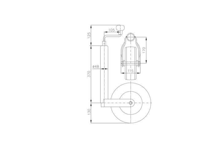 Steunwiel met gietijzeren klem WINTERHOFF ST48-260LB+KLE48-G 150kg 48mm 500-710mm