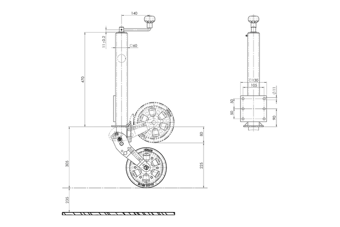 AL-KO 1863497 automatisch neuswiel met handgreep 400 kg 60 mm 775-1010 mm