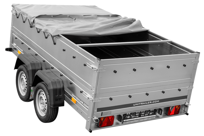 Remorque à deux essieux 264x150 UNITRAILER GARDEN 265/2 KIPP avec ridelles BIS, châssis H-0 et bâche grise