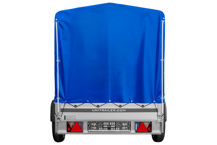 Remorque porte-voitures à côtés en aluminium 230x125 Unitrailer Garden 230 KIPP ALU avec châssis H1100 et bâche bleue