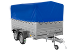 Lichte aanhanger 264x150 UNITRAILER GARDEN 265/2 KIPP met BIS-zijwanden, H-800 frame en blauwe afdekking