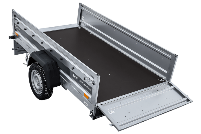 Remorque légère sur ressorts 230x125 UNITRAILER FORCE 230/R KIPP avec côtés en filet, châssis H-0 et bâche grise