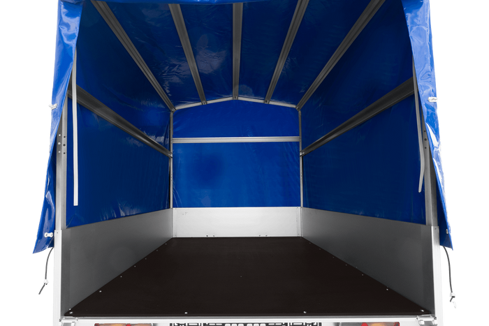 Remorque porte-voitures à côtés en aluminium 264x125 Unitrailer Garden 264 KIPP ALU avec châssis H-1100 et bâche bleue