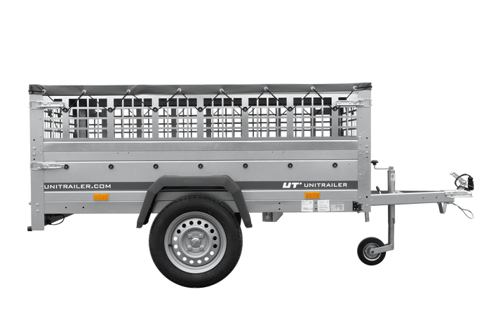 Autoaanhanger 200x125 UNITRAILER GARDEN 201 KIPP met gaaswanden, H-0 frame en grijze afdekking