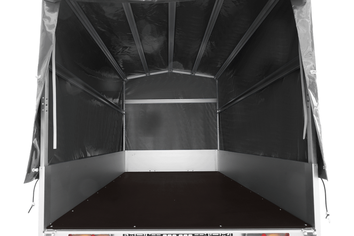 Remorque porte-voitures à côtés en aluminium 264x125 Unitrailer Garden 264 KIPP ALU avec châssis H-1100 et bâche grise