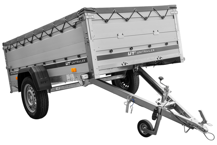 Enkelassige aanhanger met aluminium zijwanden 230x125 Unitrailer Garden 230 KIPP ALU met BIS-zijwanden, H-0 frame en grijze afdekking