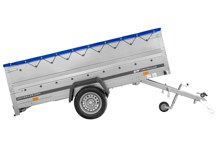 Remorque à essieu simple 264x150 UNITRAILER GARDEN 265 KIPP avec ridelles BIS, châssis H-0 et bâche bleue