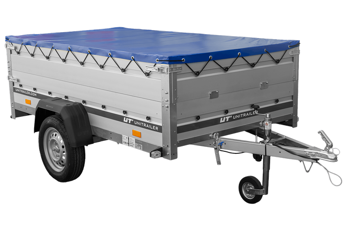 Remorque à un essieu avec côtés en aluminium 230x125 Unitrailer Garden 230 KIPP ALU avec côtés BIS, châssis H-0 et bâche bleue