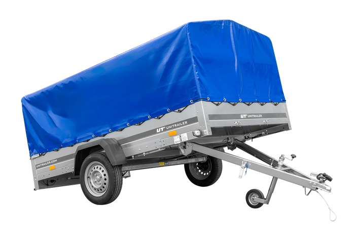 Remorque à un essieu 264x150 UNITRAILER GARDEN 265 KIPP avec arceau H-800 et bâche bleue