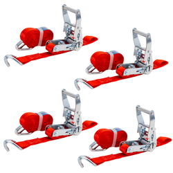 Ensemble de quatre sangles de transport UNITRAIER avec tendeur 4 m/25 mm/1 t rouge