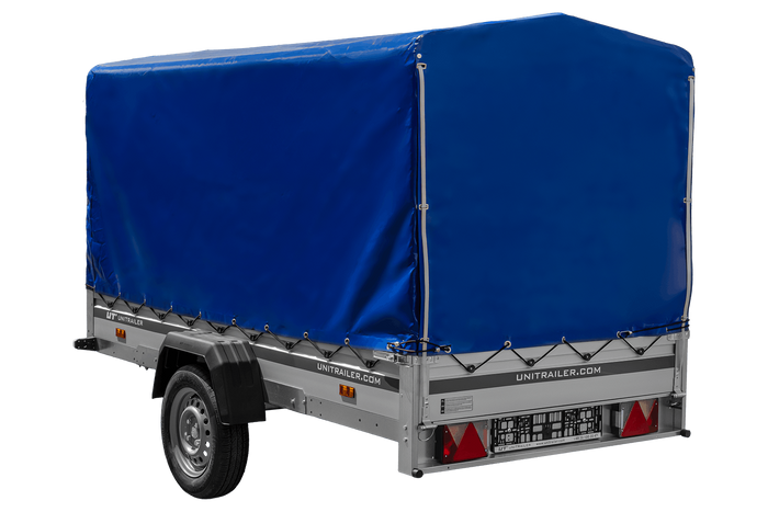 Remorque porte-voitures à côtés en aluminium 264x125 Unitrailer Garden 264 KIPP ALU avec châssis H-1100 et bâche bleue
