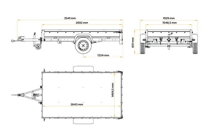 Remorque à un essieu sur ressorts 264x150 UNITRAILER GARDEN 265/R KIPP avec châssis H-0 et bâche grise