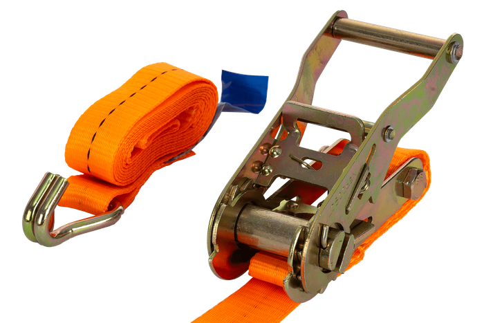 Ensemble de quatre courroies de transport UNITRAILER orange 2 m/25 mm/1 t avec tendeur