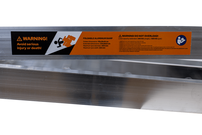 UNITRAILER ALR003 opklapbare aluminium oprijplaten voor aanhangers 221 cm 680 kg met riem en steun, set van 2
