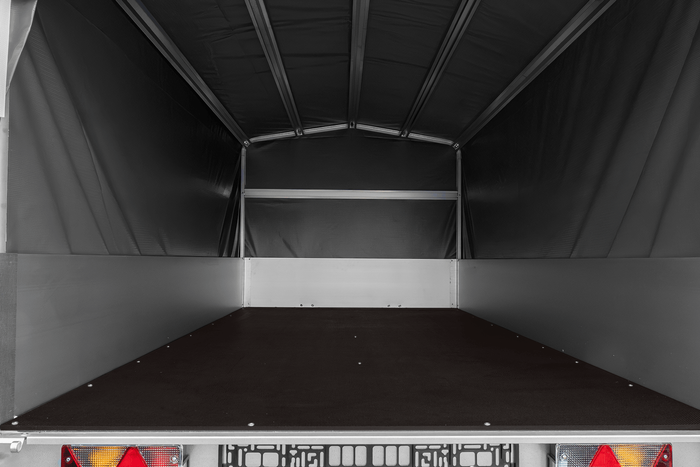 Remorque à un essieu avec côtés en aluminium 264x125 Unitrailer Garden 264 KIPP ALU avec châssis H-800 et bâche grise