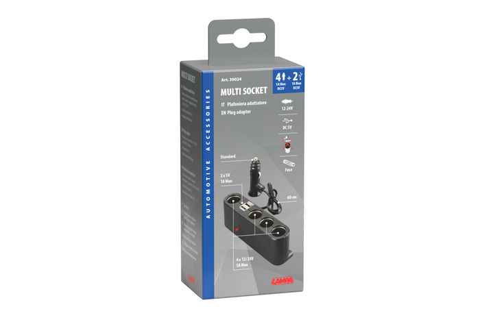 Répartiteur multiprise LAMPA : 4 prises 12/24 V + 2 ports USB