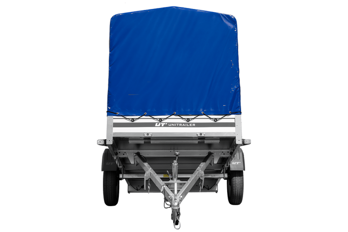 Remorque porte-voitures à côtés en aluminium 264x125 Unitrailer Garden 264 KIPP ALU avec châssis H-1100 et bâche bleue