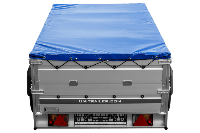 Remorque à un essieu avec côtés en aluminium 230x125 Unitrailer Garden 230 KIPP ALU avec côtés BIS, châssis H-0 et bâche bleue