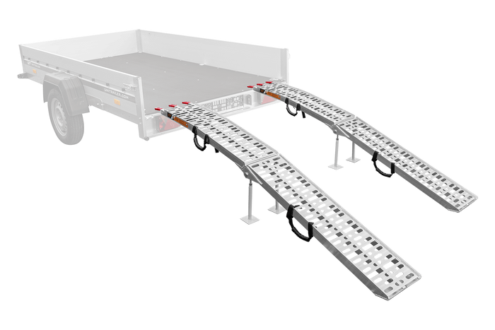 Rampes pliables UNITRAILER ALR003 en aluminium pour remorques, 221 cm, 680 kg, avec sangle et support, lot de 2