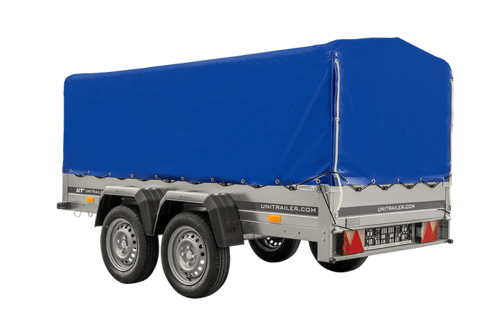 REMORQUE DE JARDIN UNITRAILER 264/2 KIPP AVEC ROUE DE SUPPORT, CHÂSSIS H-800 ET BACHE BLEUE
