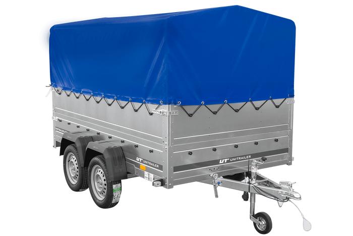 Lichte aanhanger 264x150 UNITRAILER GARDEN 265/2 KIPP met BIS-zijwanden, H-800 frame en blauwe afdekking